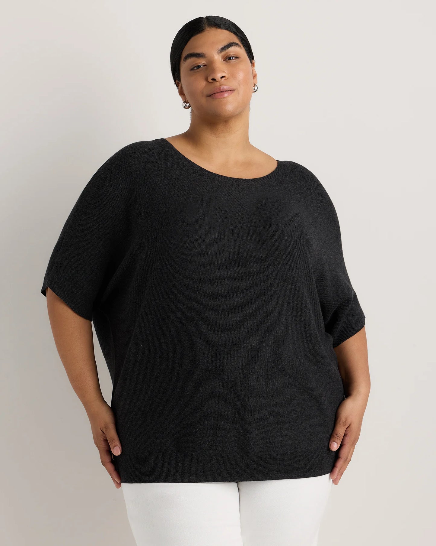 Lightweight Cotton Cashmere Link-Stitch Dolman Sweater - 1X / Orchid Blue Mini Stripe