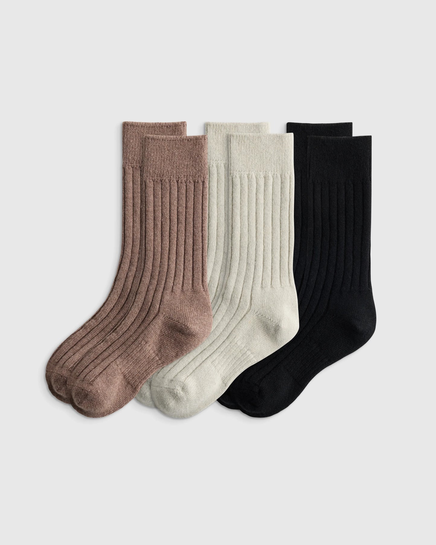Merino Cashmere Blend Ribbed Crew Sock (3-Pack) - S / Solid Neutral Multi Pack