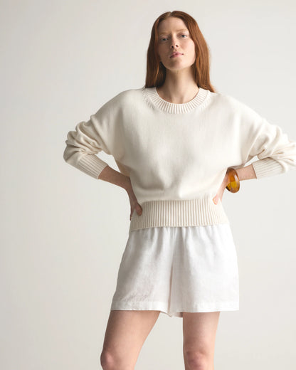 100% Organic Cotton Boyfriend Crew Sweater - XS / Speckled Beige