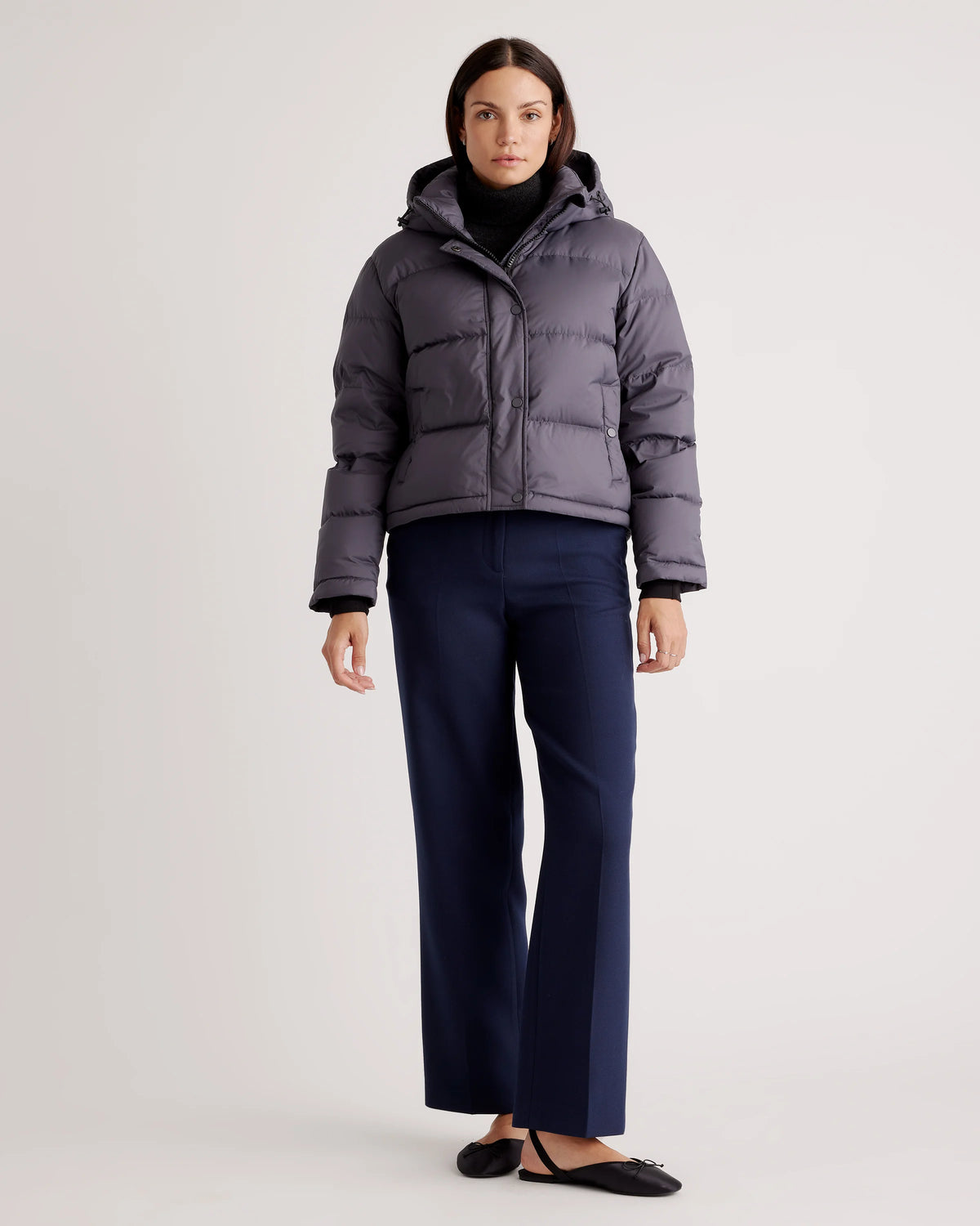 Responsible Down Cropped Puffer Jacket - XS / Shiny Black