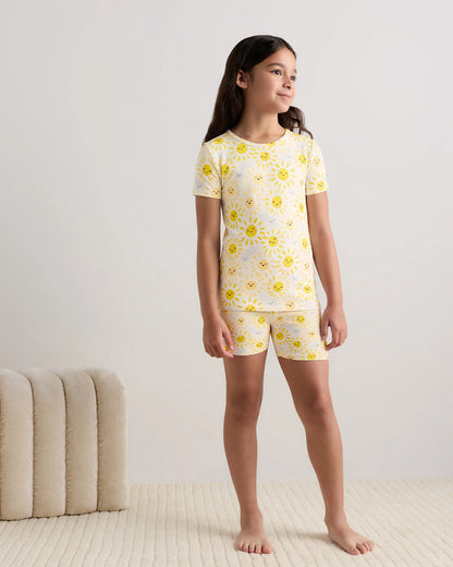 Bamboo Short Sleeve and Shorts Pajama Set - 6 / Lavender Hearts