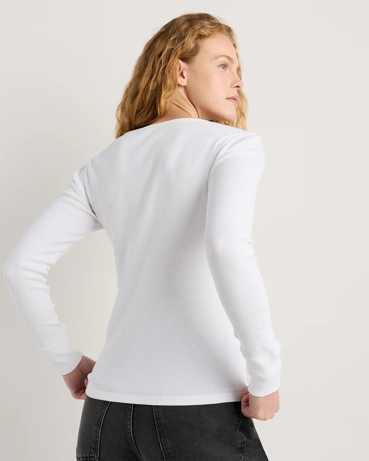 Organic Cotton Micro-Rib Henley Long Sleeve Tee - XS / Heather Oatmeal
