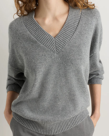 Mongolian Cashmere Oversized V-Neck Sweater - XS / Elk Brown
