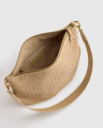 Sloane Suede Handwoven Shoulder Bag - One Size / Sand