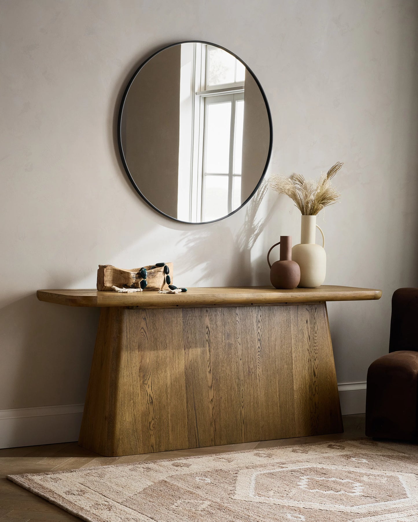 Rustic Oak Plinth Console Table - One Size / Light Brown