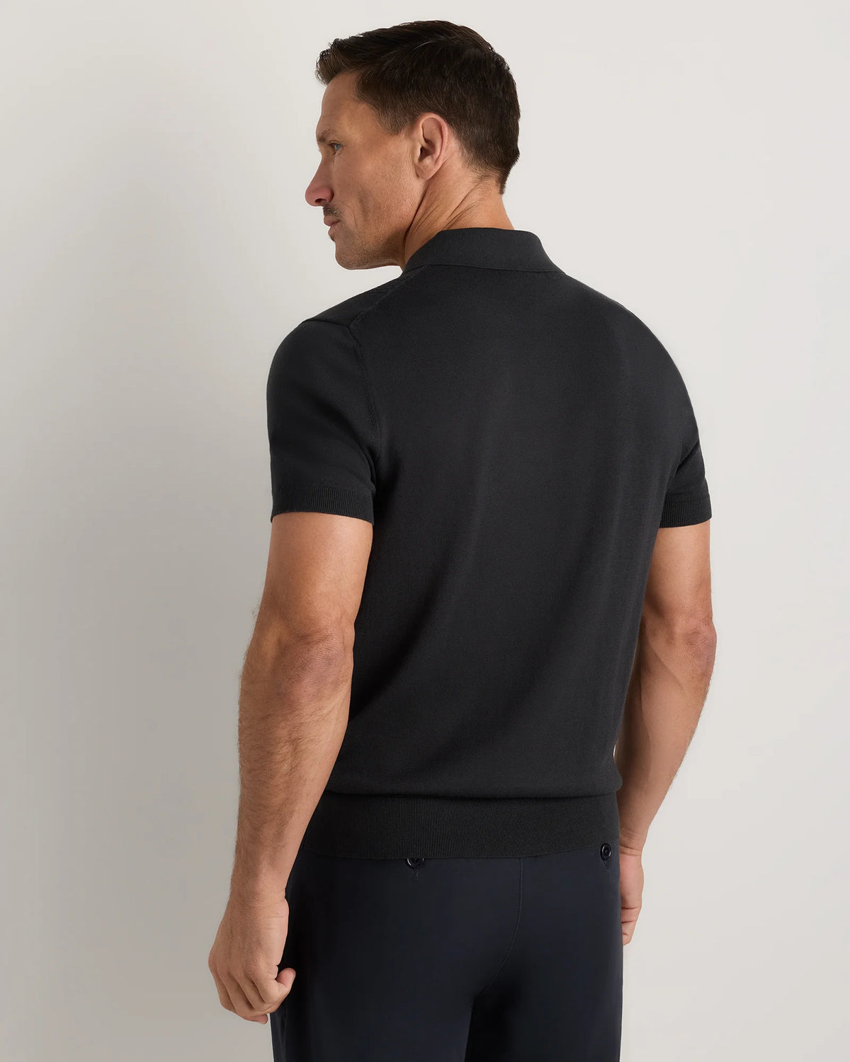 Cotton-Silk Ribbed Short Sleeve Sweater Polo - S / Speckled Beige