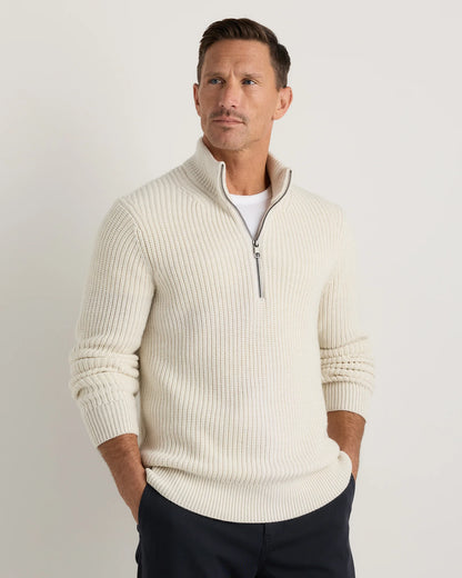 Australian Merino Wool Half Zip Sweater - S / Heather Bone