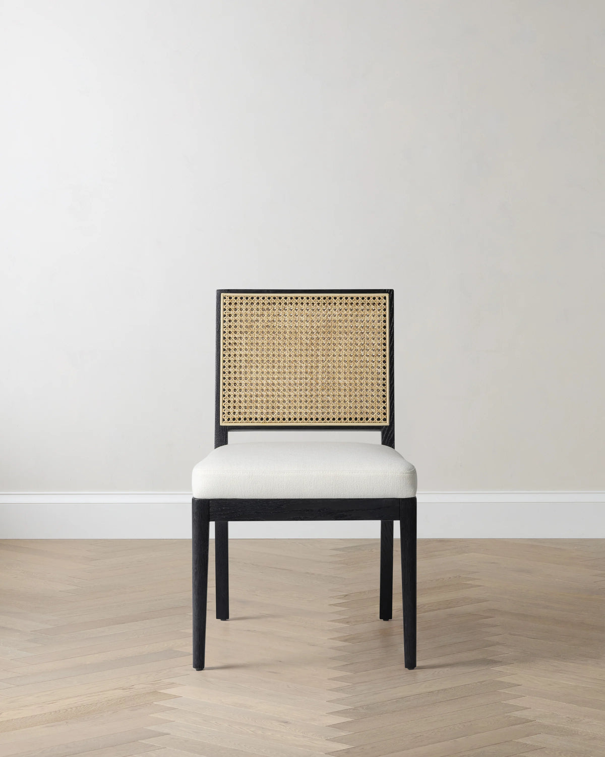 Solid Oak and Cane Dining Chair (Set of 2) - Set of 2 / Black/Natural