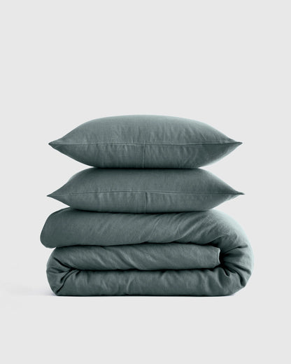 European Linen Duvet Cover Set - Twin / Peach