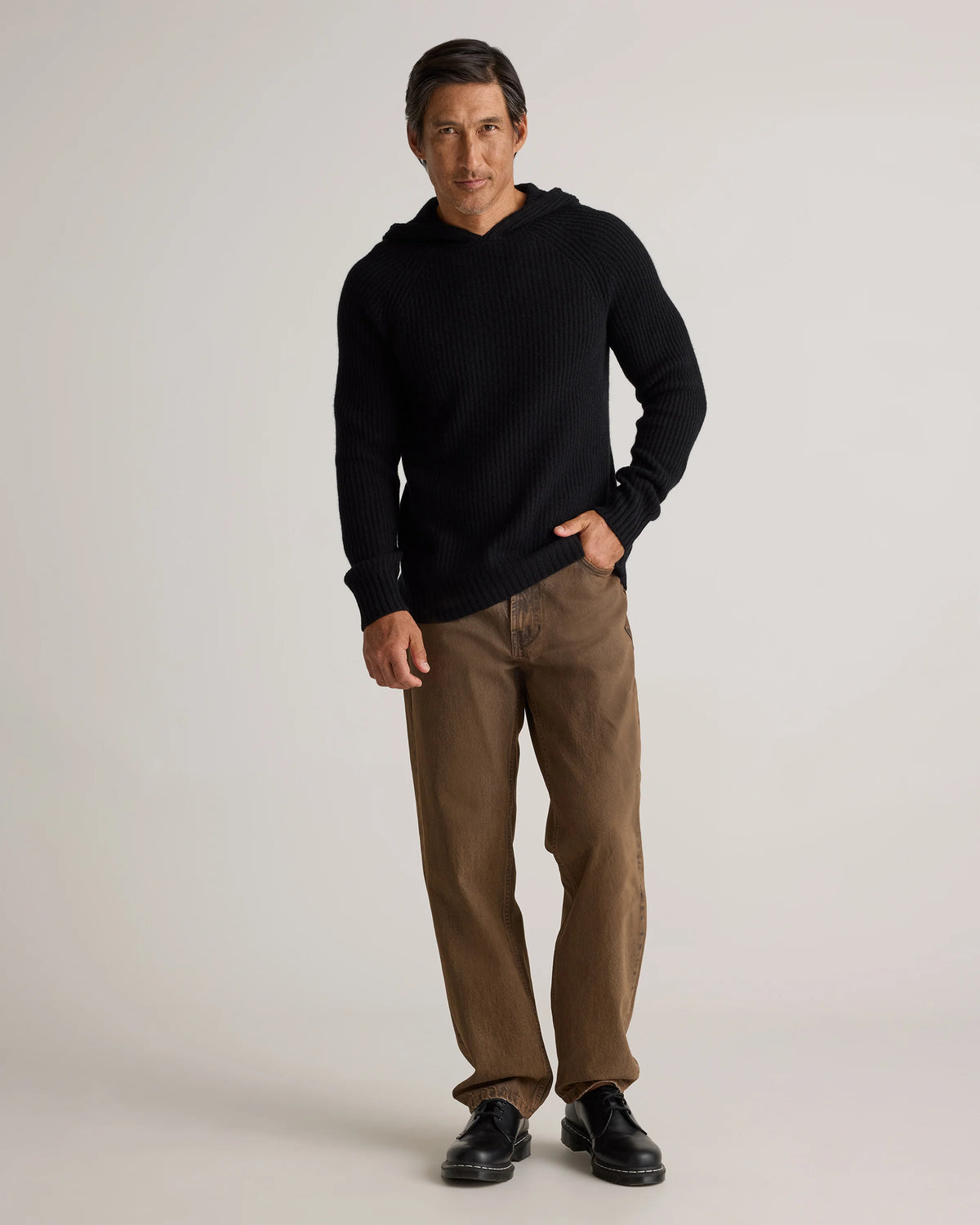 Mongolian Cashmere Fisherman Pullover Hoodie - S / Black