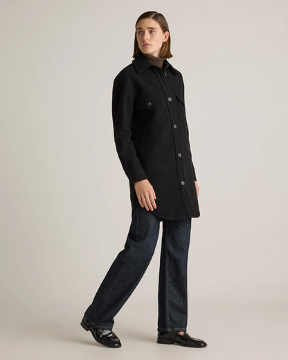 100% Merino Wool Long Shirt Jacket - XS / Heather Bone