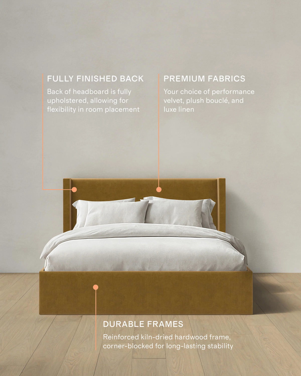 Wingback Bed in Performance Velvet - Full / Butterscotch