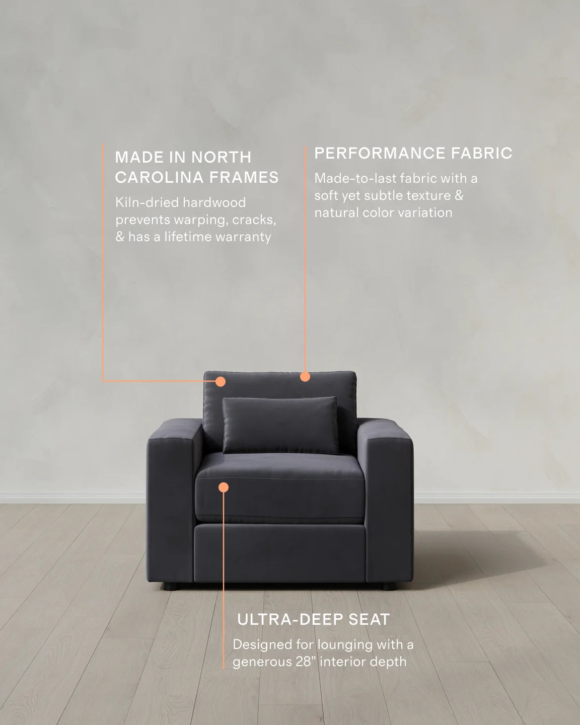 Ashford Deep Seat Chair and a Half in Performance Velvet - 46" / Caramel