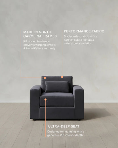 Ashford Deep Seat Chair and a Half in Performance Velvet - 46" / Caramel