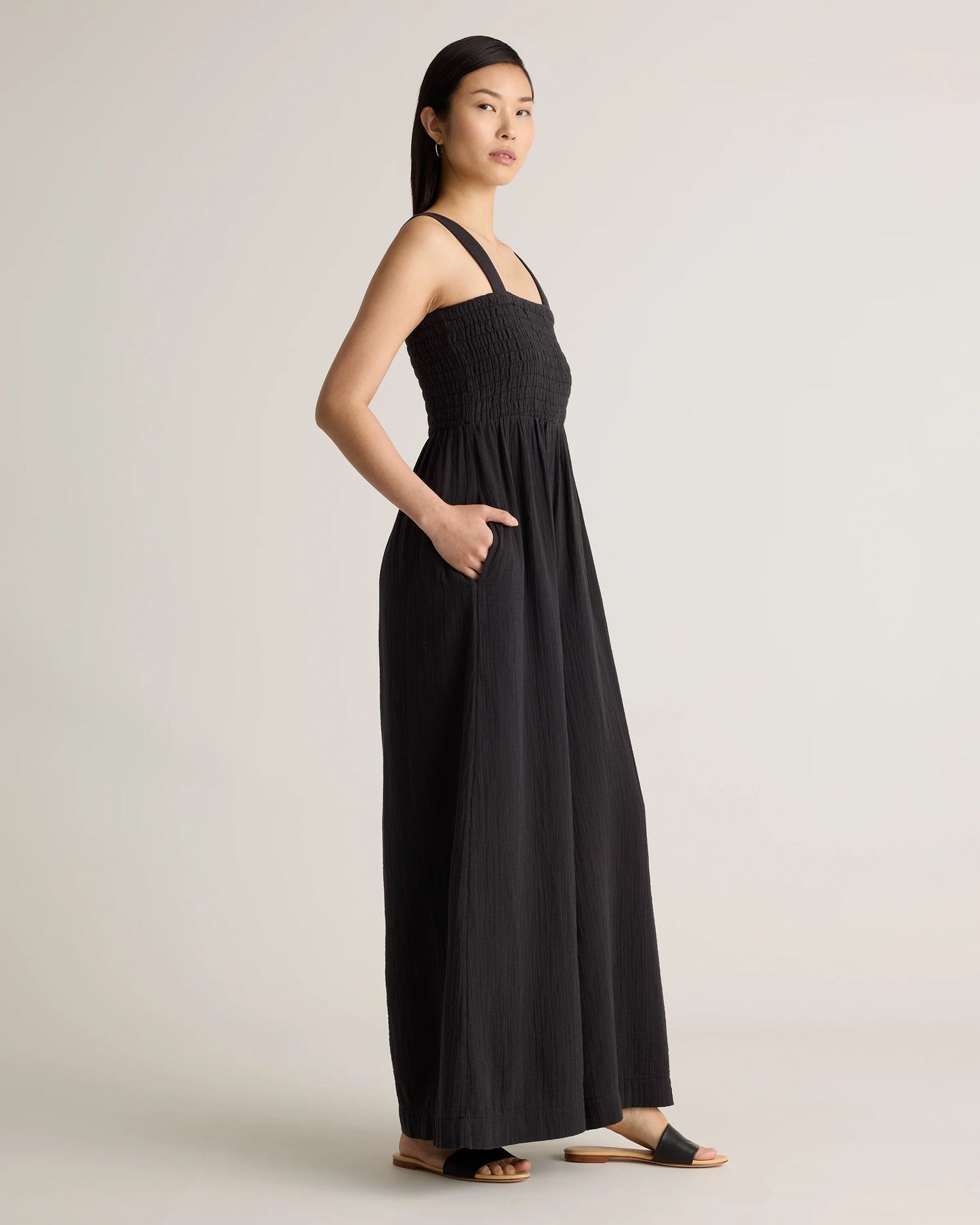 100% Organic Cotton Gauze Smocked Wide Leg Jumpsuit - XS / Wild Cherry