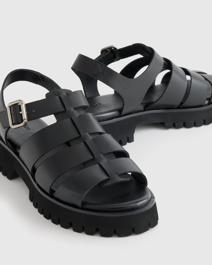 Italian Leather Lug Sole Fisherman Sandal - 5 / Cashew