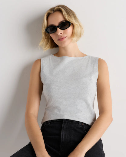 Stretch Cotton Jersey Boat Neck Tank - XS / Heather Grey