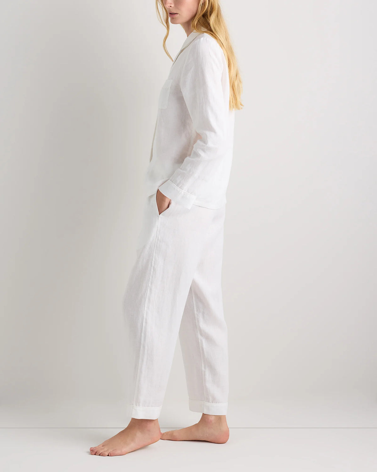 100% European Linen Long Sleeve Pajama Set with Piping - XS / Taupe Brown Gingham