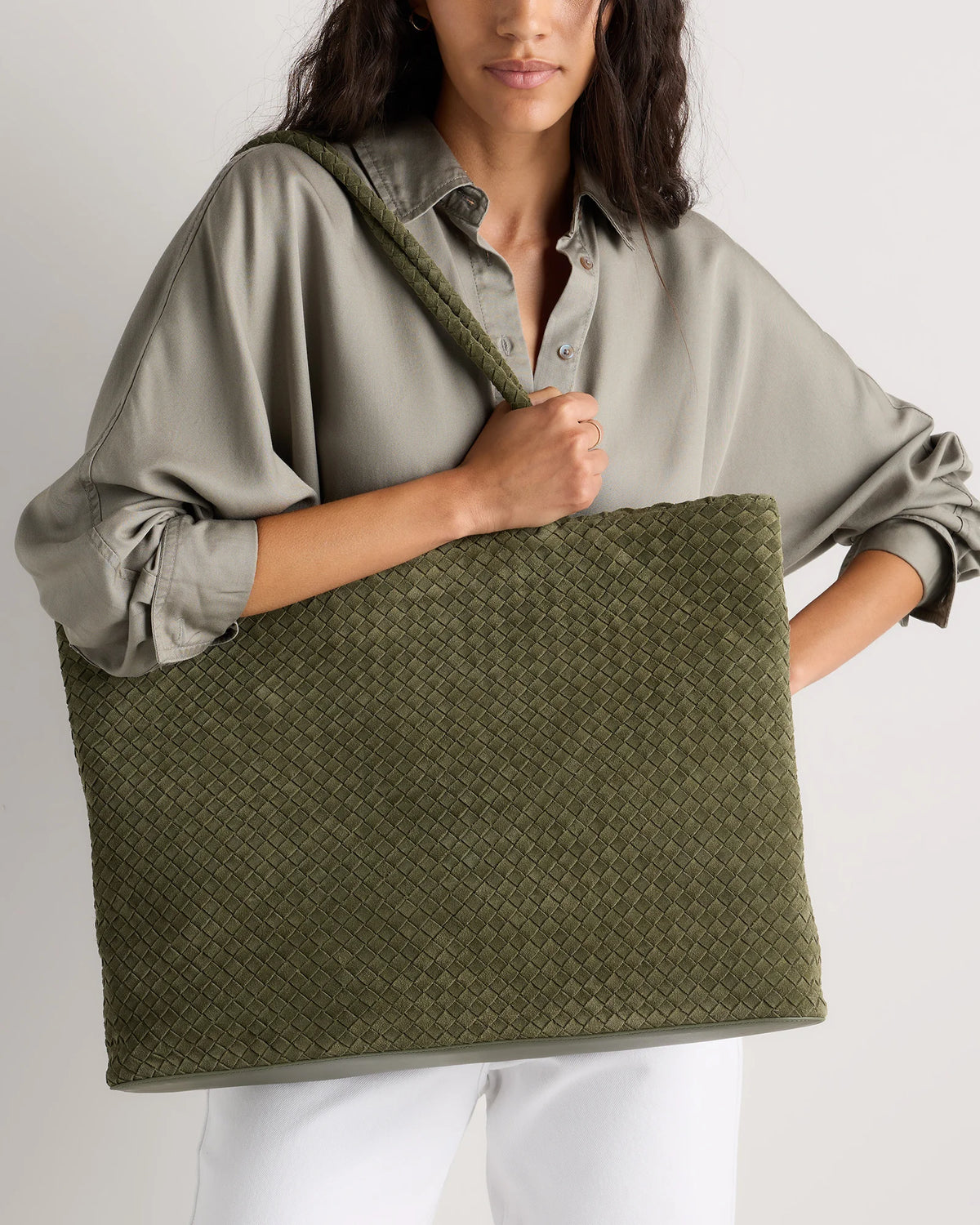 Siena Suede Handwoven Tote - One Size / Pebble