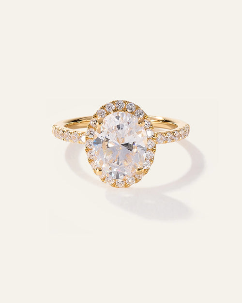 Lab Grown Diamond Oval Halo Pave Engagement Ring - 2ct - 4 / Yellow Gold