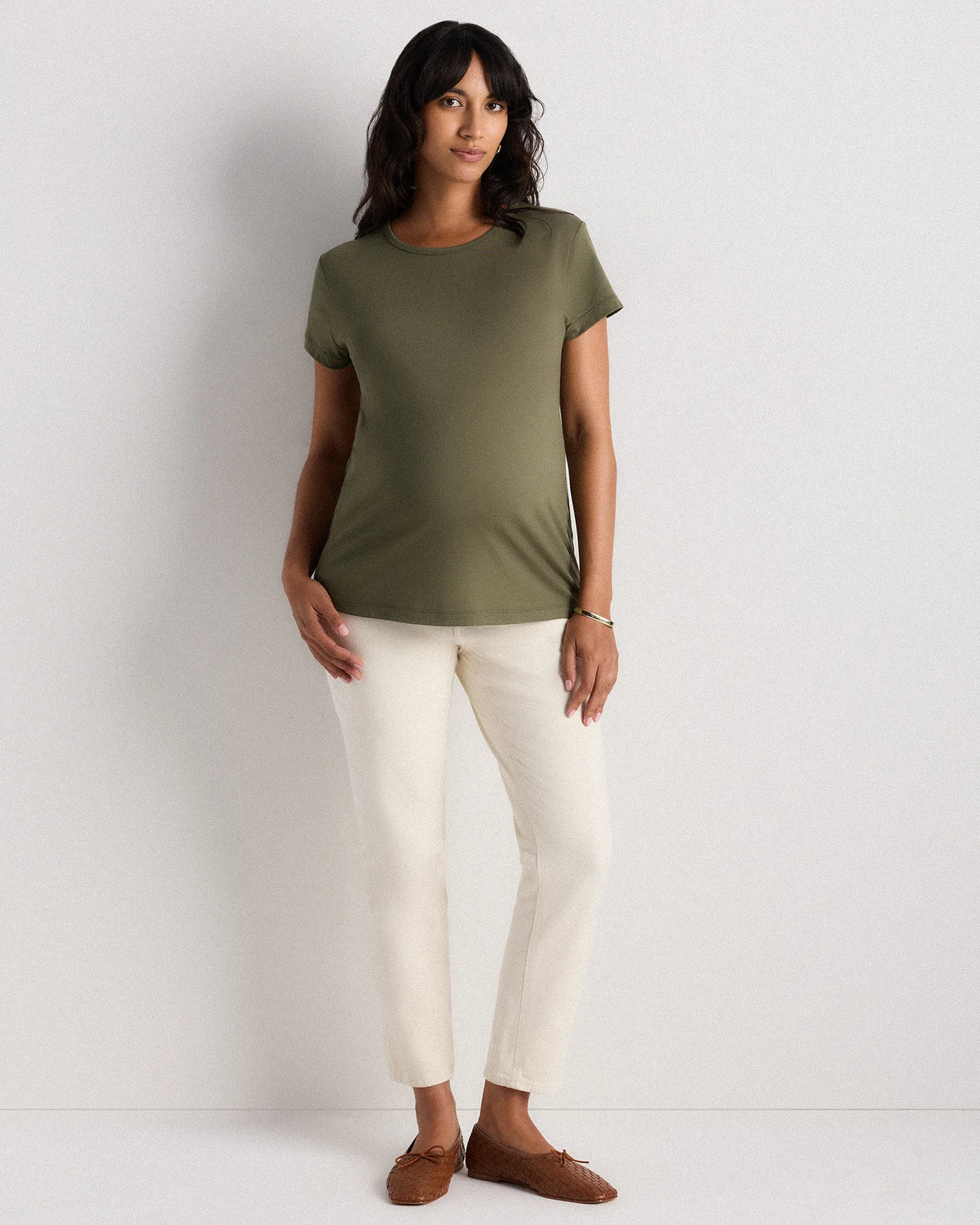 Cotton Modal Maternity Crew Neck Tee (2-pack) - XS / Black/Redwood Brown