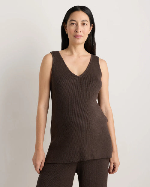 Cotton Cashmere Maternity and Nursing V-Neck Tank - XS / Mocha Heather