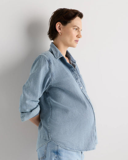 Oversized Denim Maternity Shirt - XS / Blue