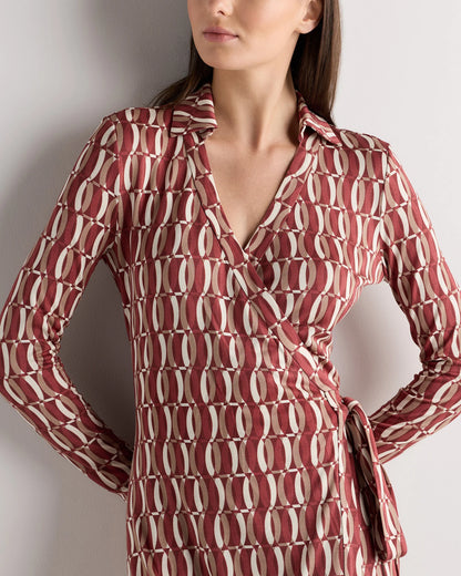 100% Silk Jersey Midi Wrap Dress - XS / Crimson Prism