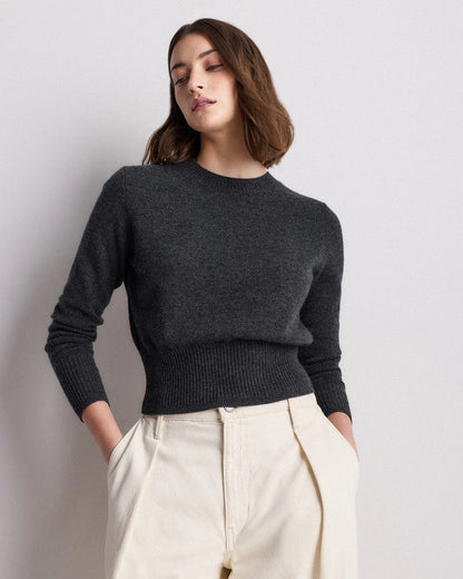 Mongolian Cashmere Shrunken Crewneck Sweater - XS / Ivory