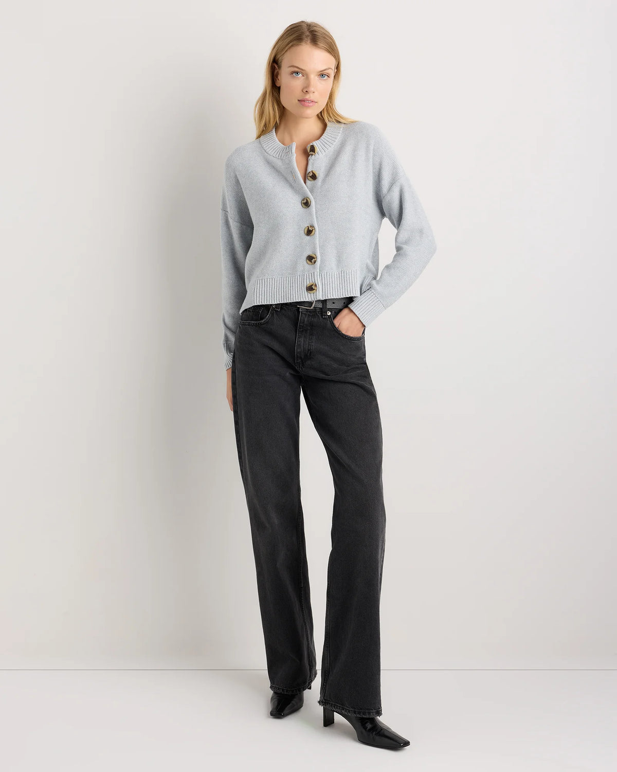 100% Organic Cotton Cropped Cardigan - XS / Heather Brown