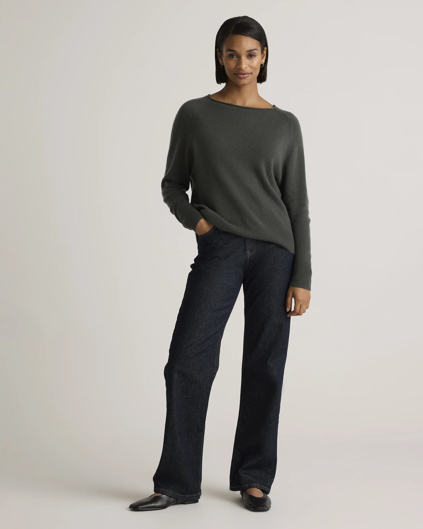 Mongolian Cashmere Boatneck Sweater - XS / Black