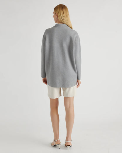 Eco-Knit Milano Stitch Oversized Shirt Jacket - XS / Heather Grey