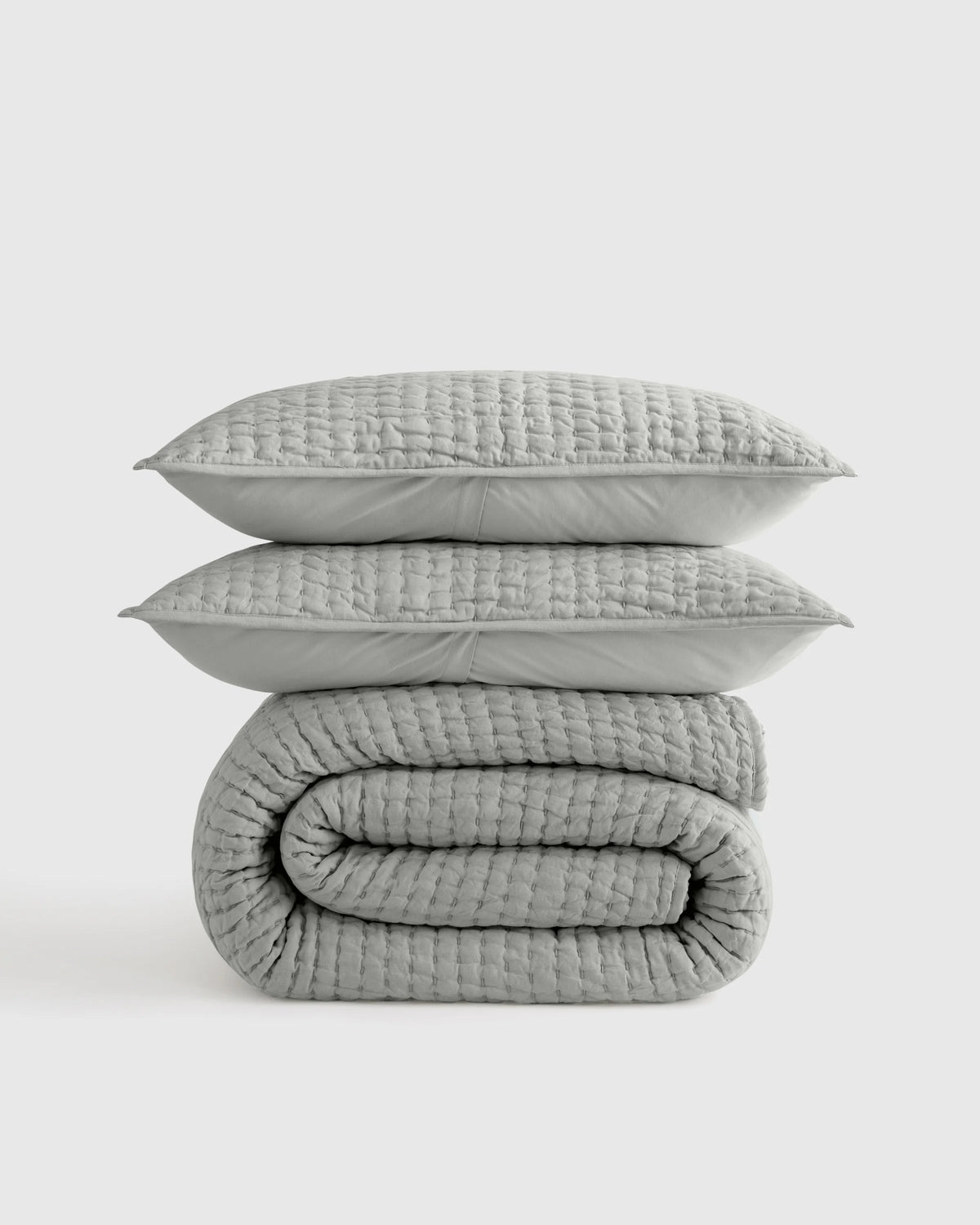 European Linen Cotton Stitch Quilt Set - Twin / Stone