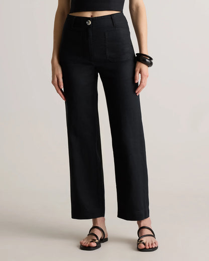 100% European Linen Patch Pocket Wide Leg Pants - 0 / Taupe Brown Chambray
