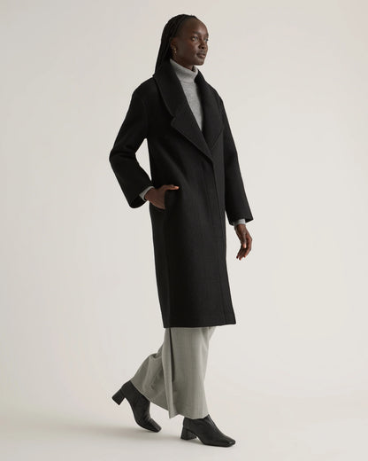 100% Merino Wool Shawl Collar Long Coat - XS / Heather Bone