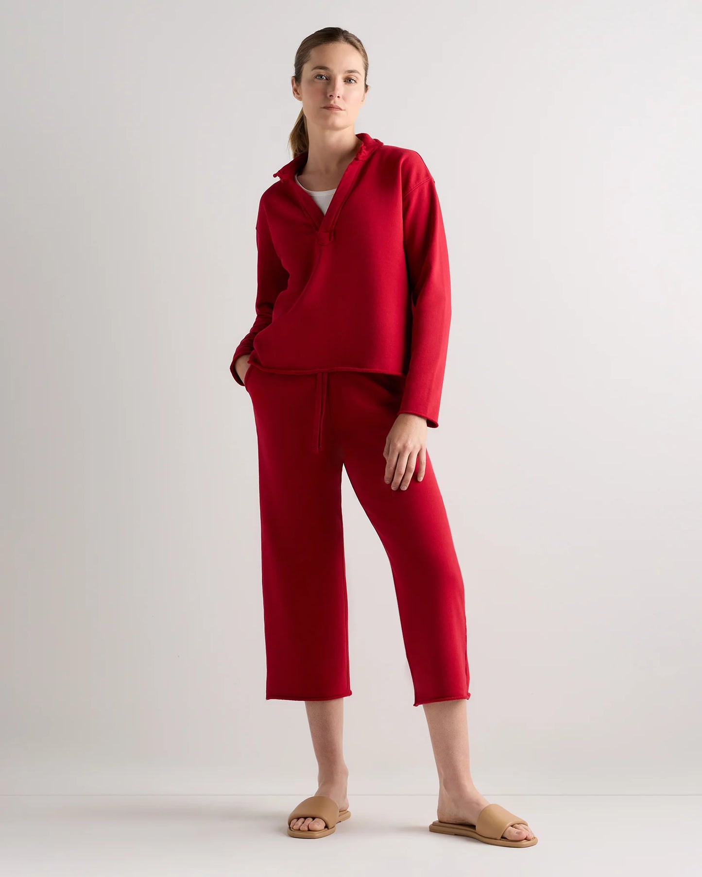 Organic French Terry Henley - XS / Ruby Red