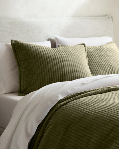 Cotton Velvet Channel Quilted Sham Set - Standard / Glacier Blue