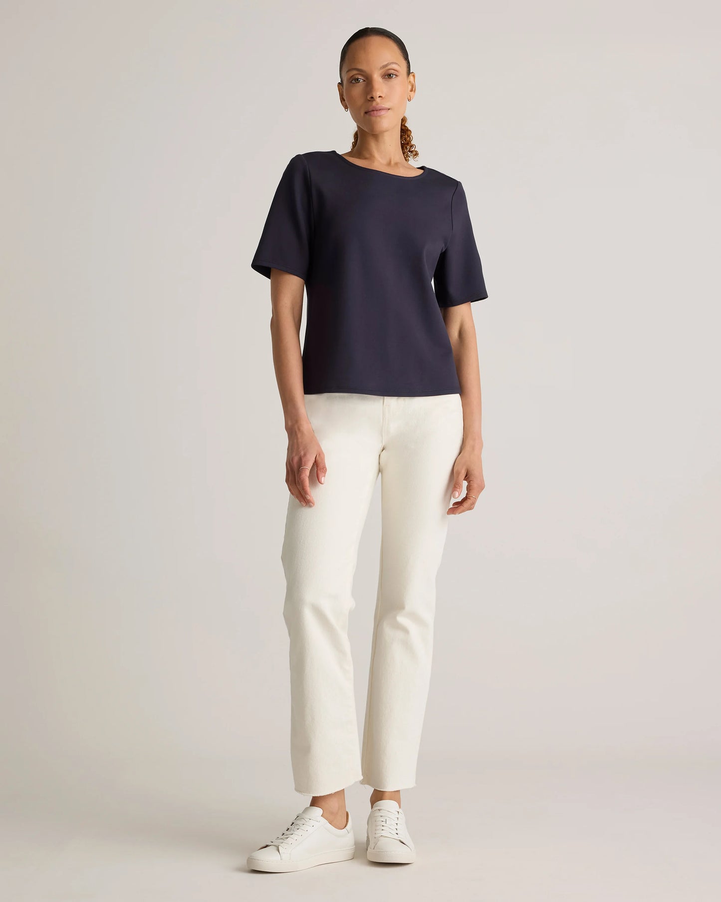 Ultra-Stretch Ponte Short Sleeve Top - XS / Black