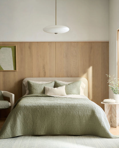 European Linen Cotton Stitch Quilt - Twin / Stone