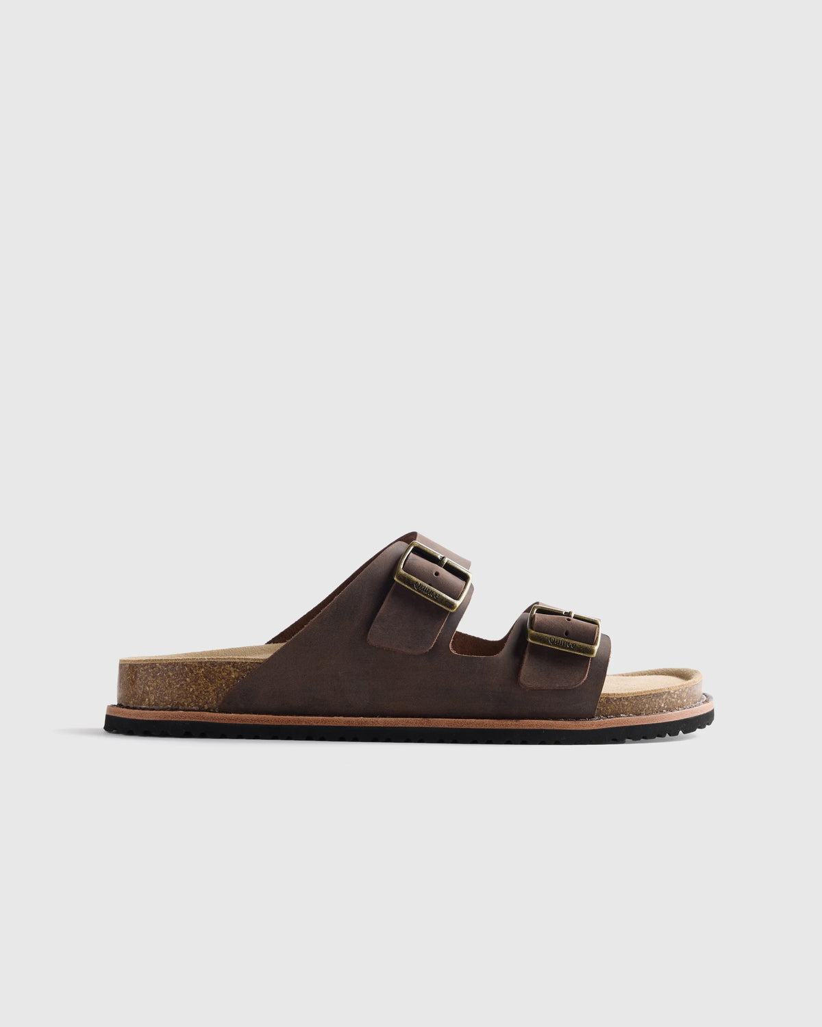 Nubuck Leather Double Buckle Slide - 7 / Black