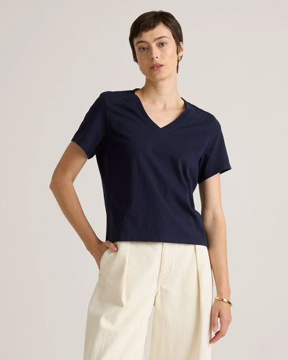 100% Organic Cotton Boxy V-Neck Tee (3-Pack) - XS / Deep Navy