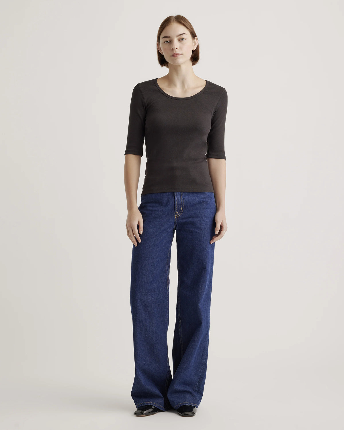 Organic Cotton Micro-Rib Elbow Sleeve Tee - XS / Moonstone Blue