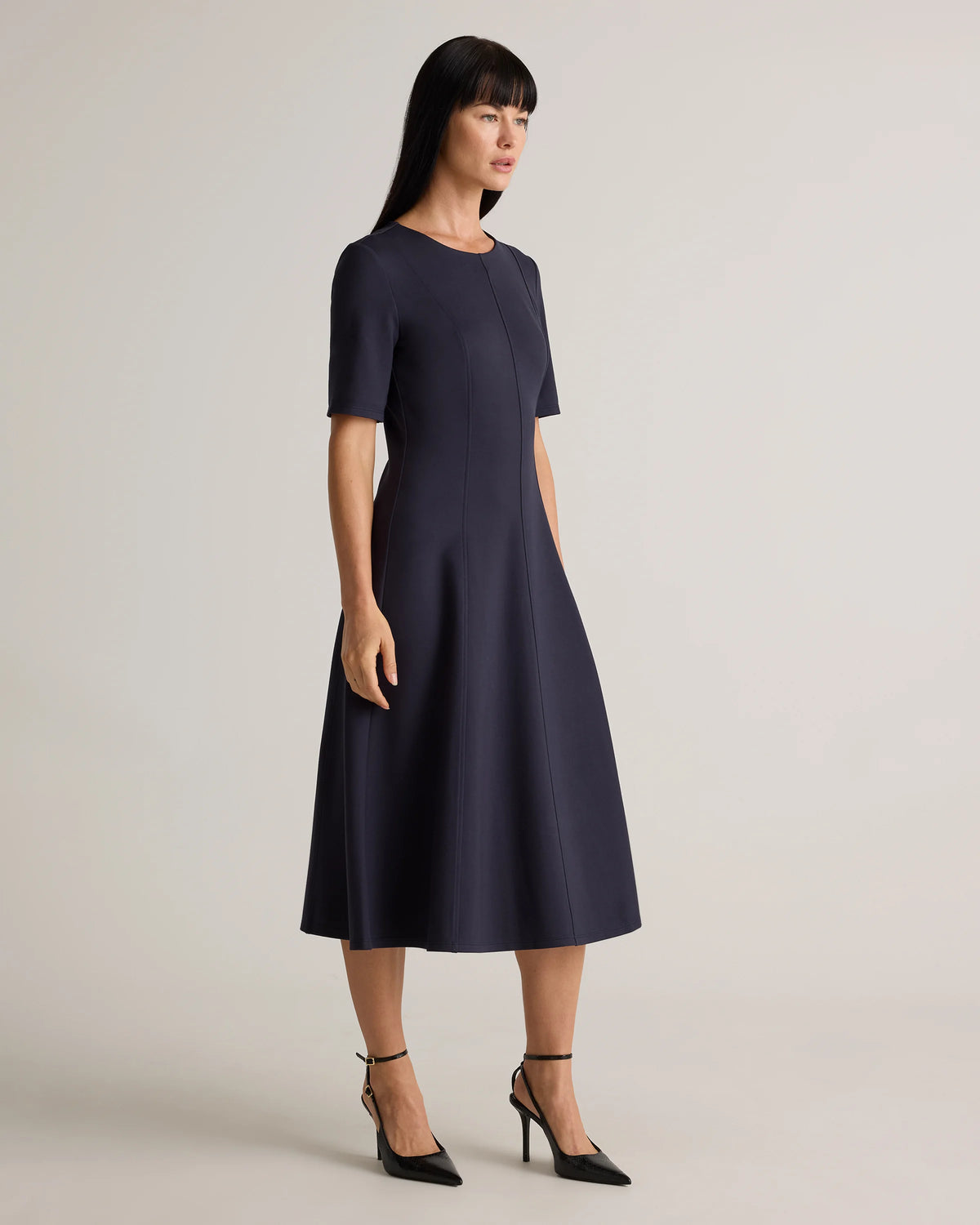 Ultra-Stretch Ponte Short Sleeve Midi Dress - XS / Ruby Red