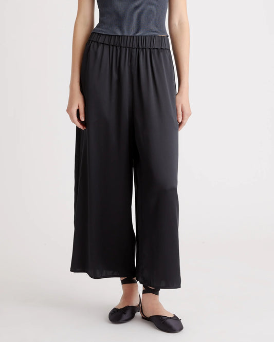 100% Washable Silk Cropped Wide Leg Pant - XS / Black