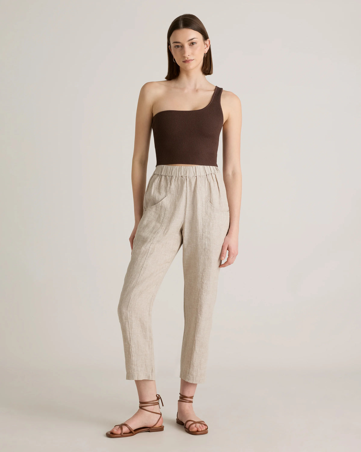 100% European Linen Tapered Ankle Pants - XS / Blue Pinstripe