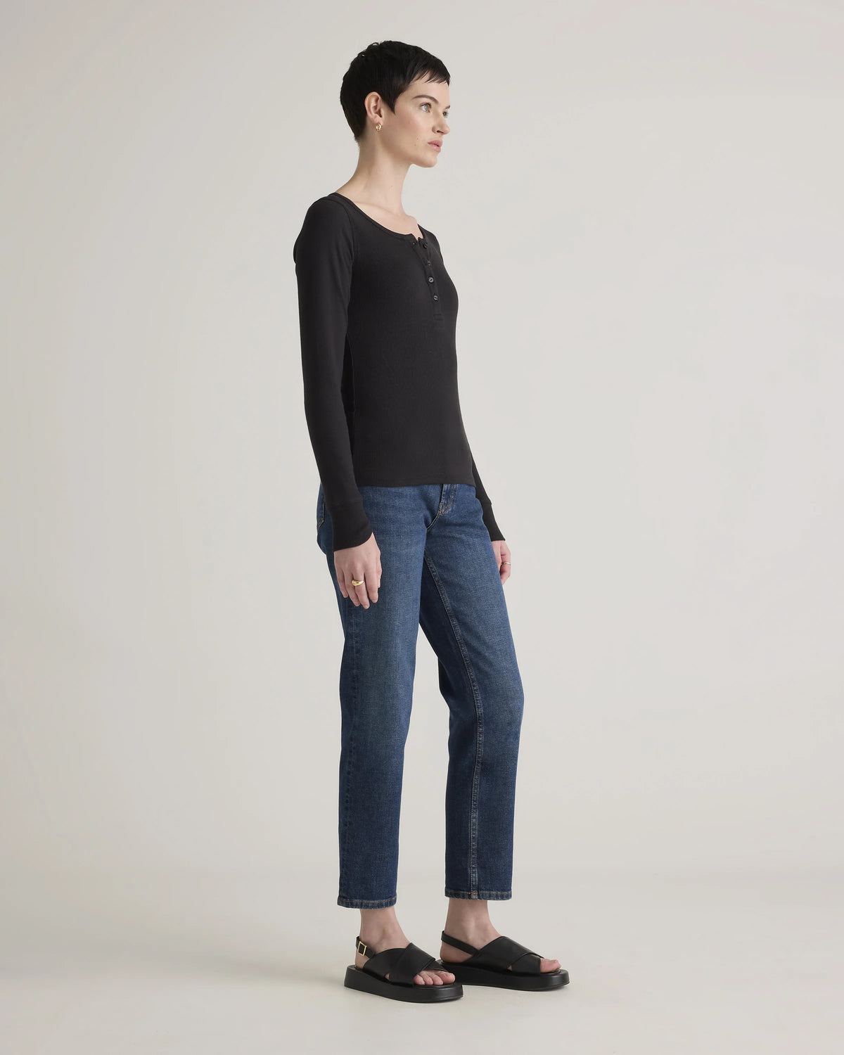 Organic Cotton Micro-Rib Henley Long Sleeve Tee - XS / Heather Oatmeal