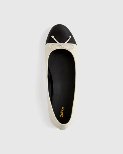 Italian Leather Cap-Toe Ballet Flat - 5 / Bone/Black