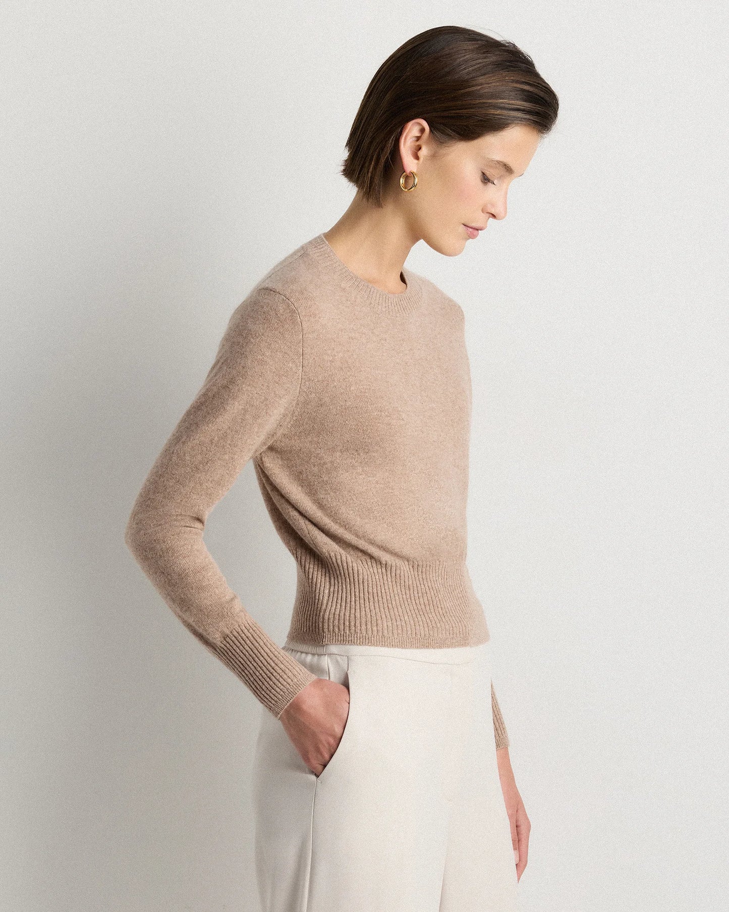 Mongolian Cashmere Shrunken Crewneck Sweater - XS / Ivory