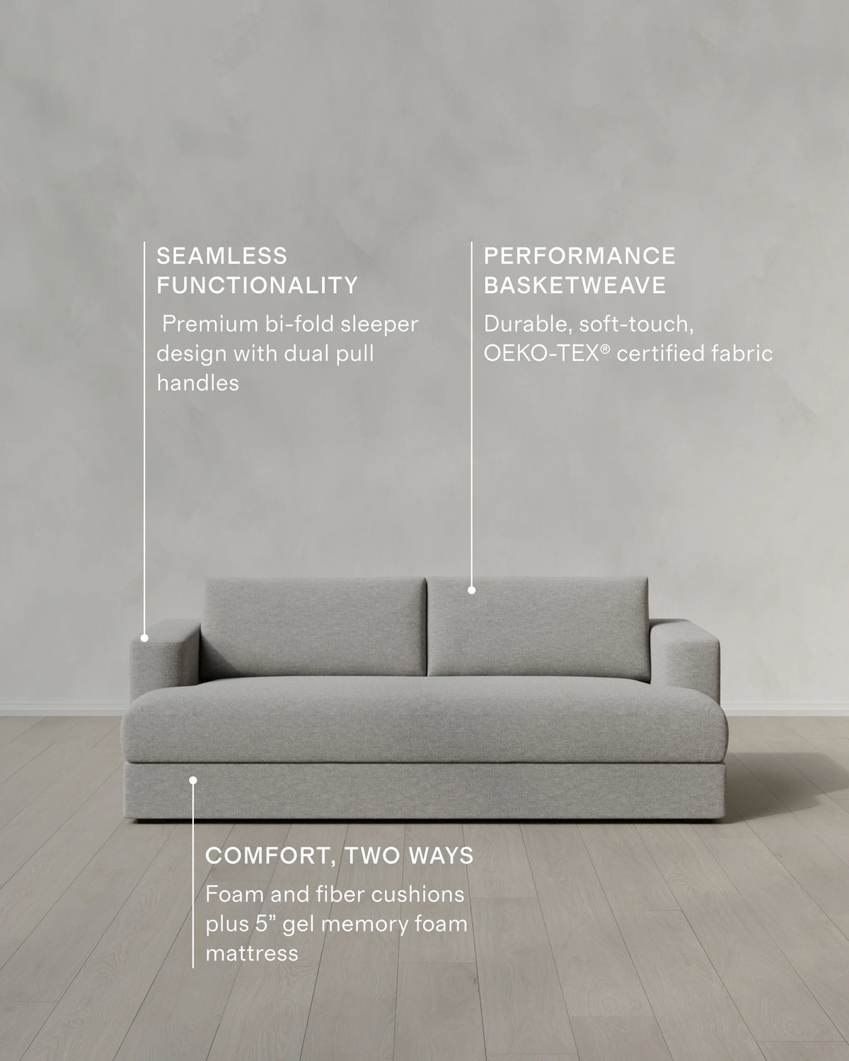 Sierra Curved Arm Sleeper Sofa in Performance Basketweave - One Size / Flax
