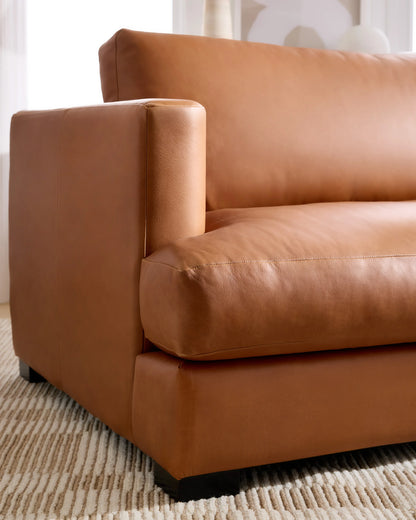 Sierra Curved Arm L Sectional in Leather - Right Arm / Auburn